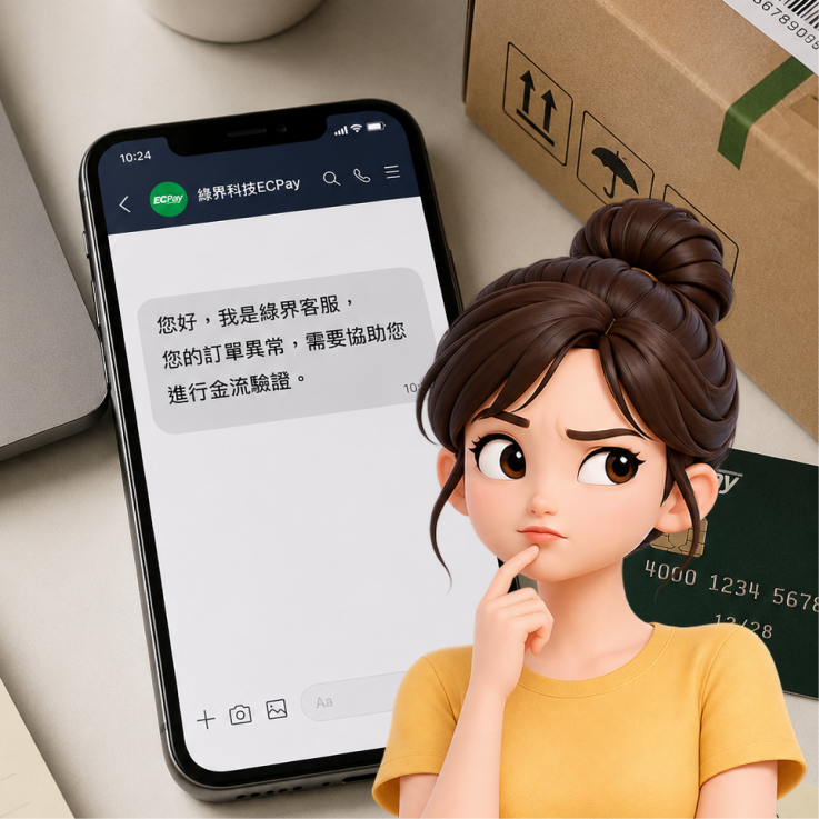 假客服在 LINE 上自稱綠界客服，要求協助金流驗證