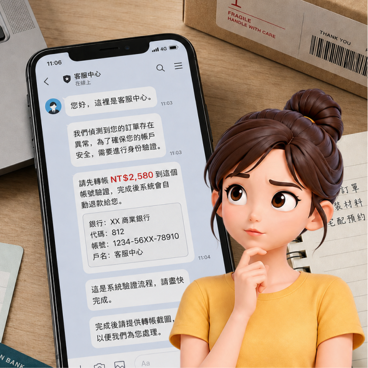 假客服要求先轉帳 NT$2,580 到指定帳號驗證