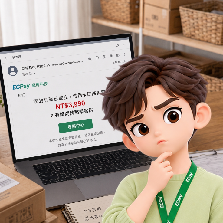 偽冒綠界的扣款通知信，稱信用卡即將扣款 NT$3,990