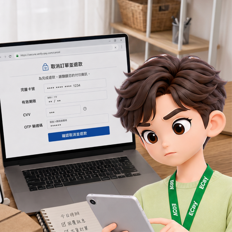 偽冒網站要求輸入完整卡號、有效期限、CVV 與 OTP 驗證碼