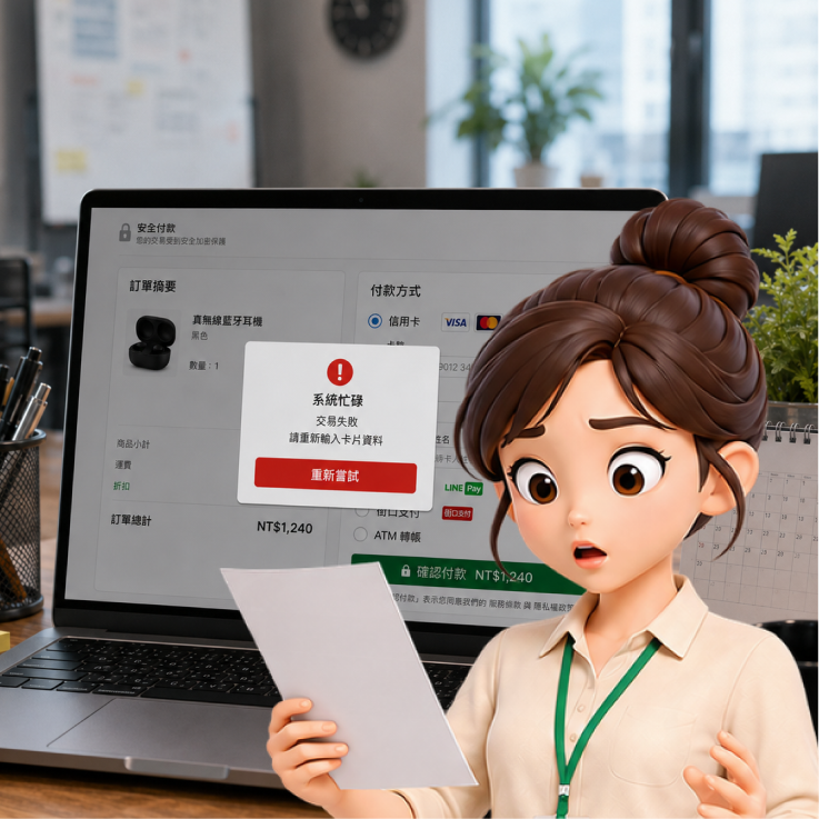 偽冒網頁顯示交易失敗，要求重新輸入卡片資訊